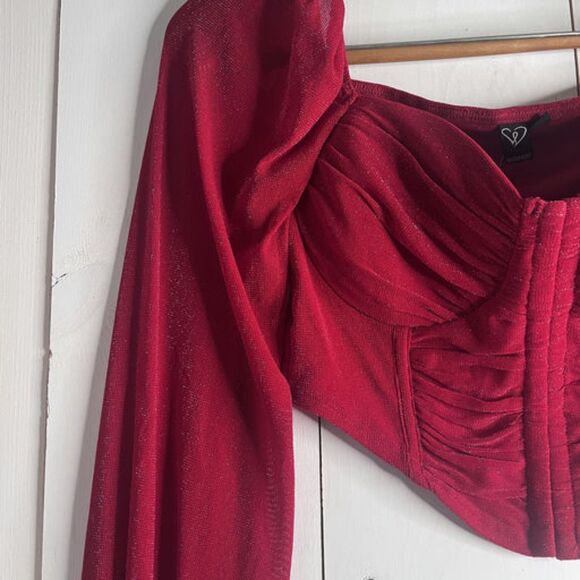 Windsor Women’s Size L Red Glitter Off Shoulder Corset Bustier Long Sleeve NWT - Picture 3 of 14